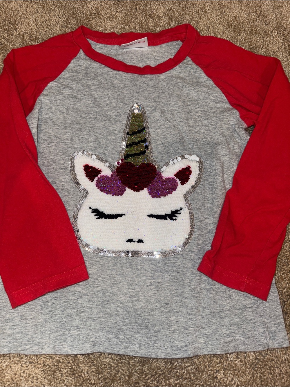 Hanna Andersson Red & Gray Unicorn Sequin Raglan Top